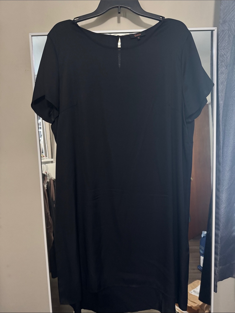 Quince Silke Black Short-Sleeve Shift Dress